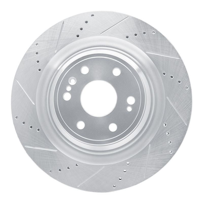 Cadillac Escalade ESV Brake Rotor (1) - Front Left - R1 Concepts - Drilled & Slotted - Silver - `14-`20